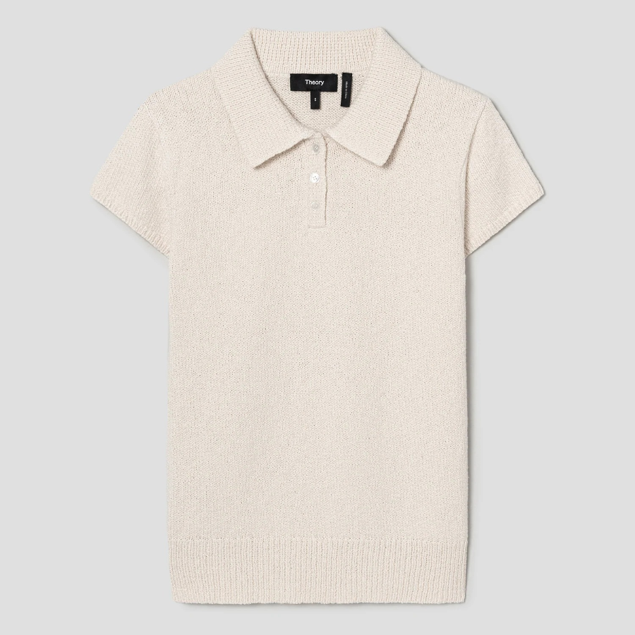 Theory Women Wave Boucle Cap Sleeve Polo - Off White