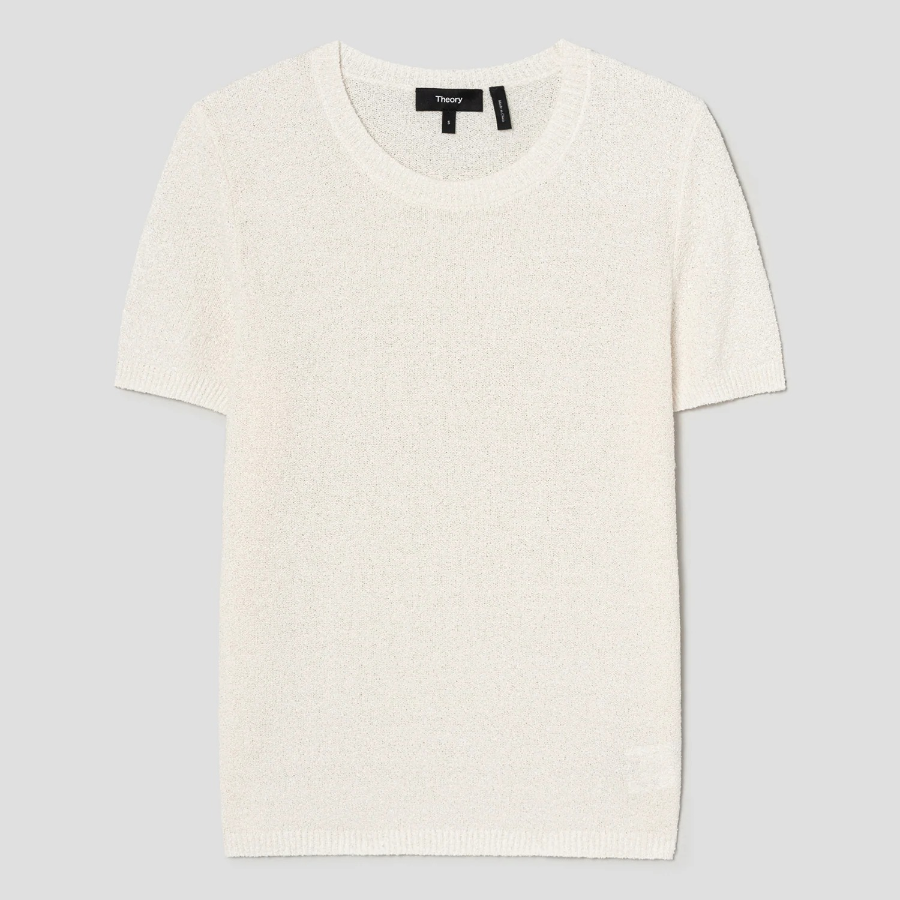 Theory Women Silk Boucle T-Shirt - Ivory