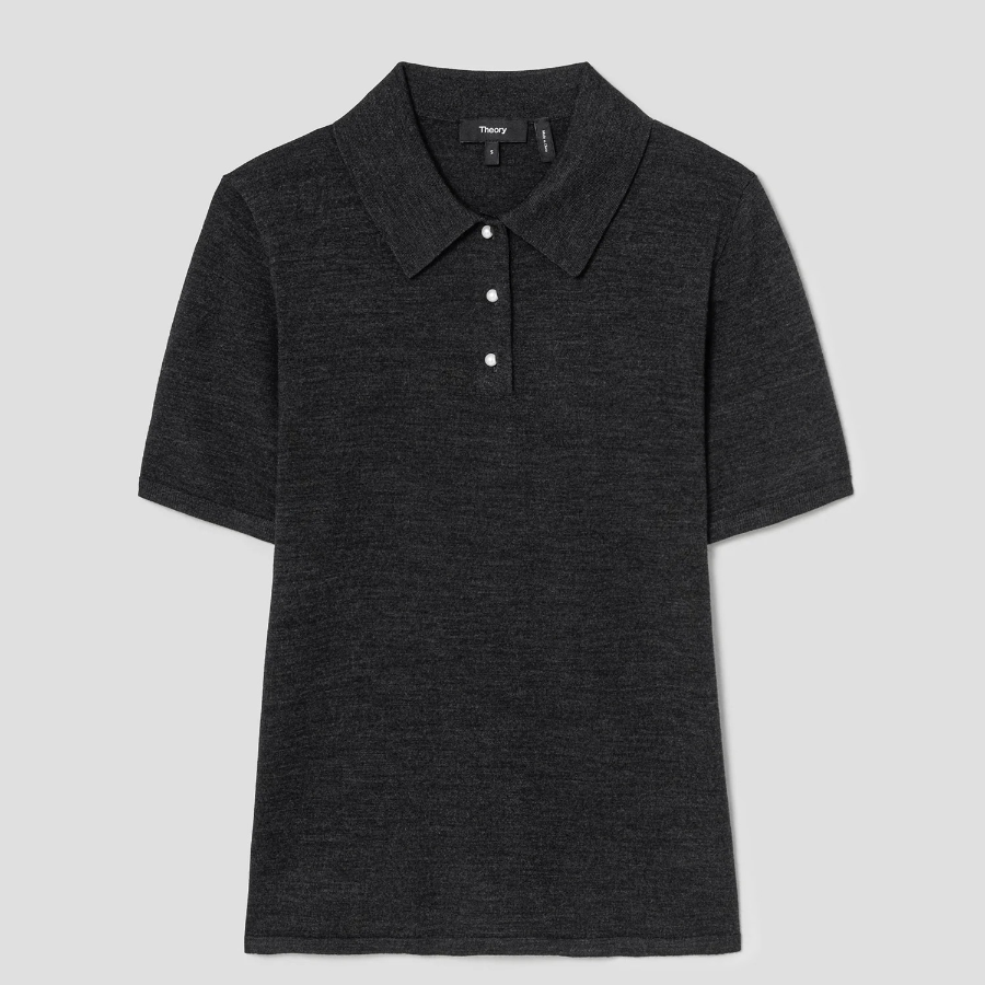 Theory Women Regal Wool Easy Polo Pullover - New Pestle Melange