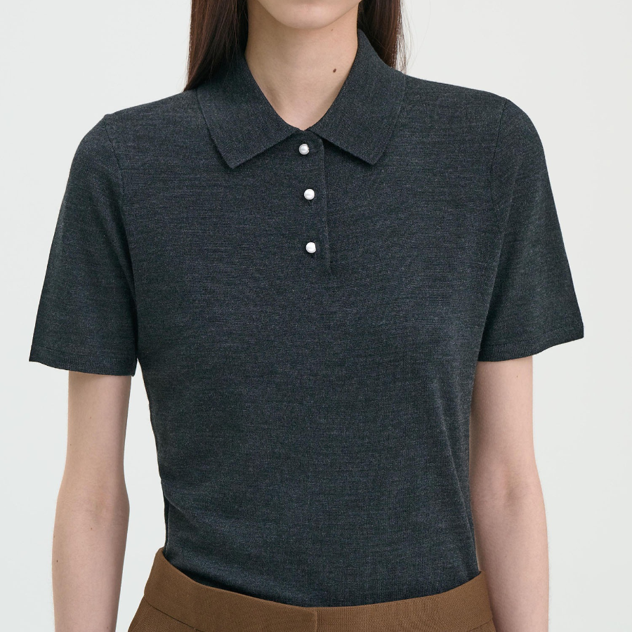Theory Women Regal Wool Easy Polo Pullover - New Pestle Melange