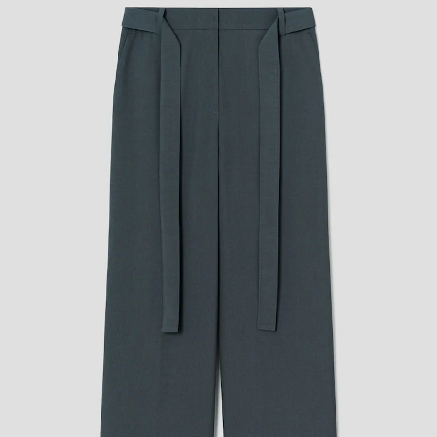 KUHO Wool Blend Belted Wide Fit Pants - Green