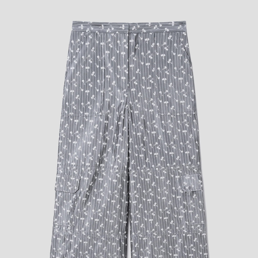 GANNI Acetate Jacquard Cargo Pants - Grey