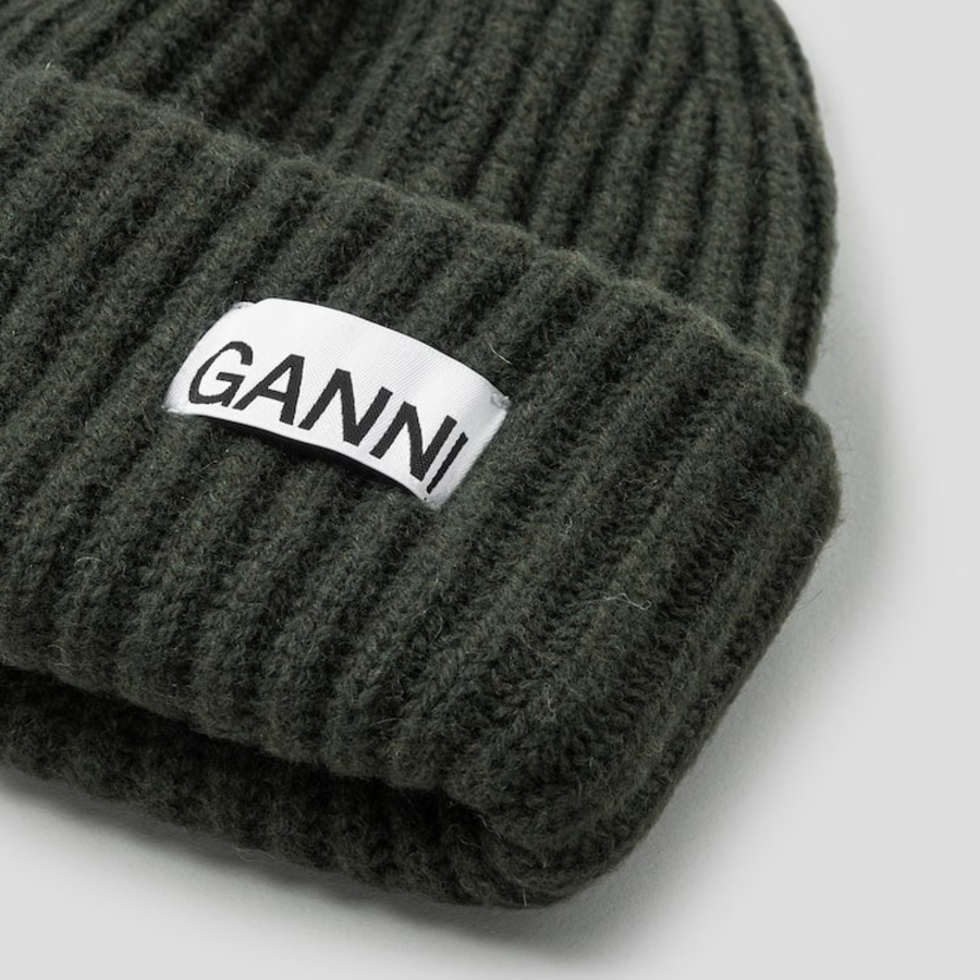 GANNI Structured Rib Beanie - Khaki