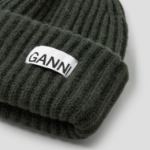 GANNI Structured Rib Beanie - Khaki