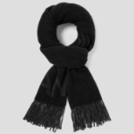 GANNI Fringed Wool Scarf – Black