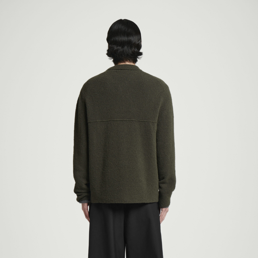 COS Bouclé Knit Merino Wool Cardigan – Dark Green