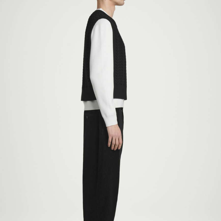 COS Cable Knit Wool Hybrid Vest – Black