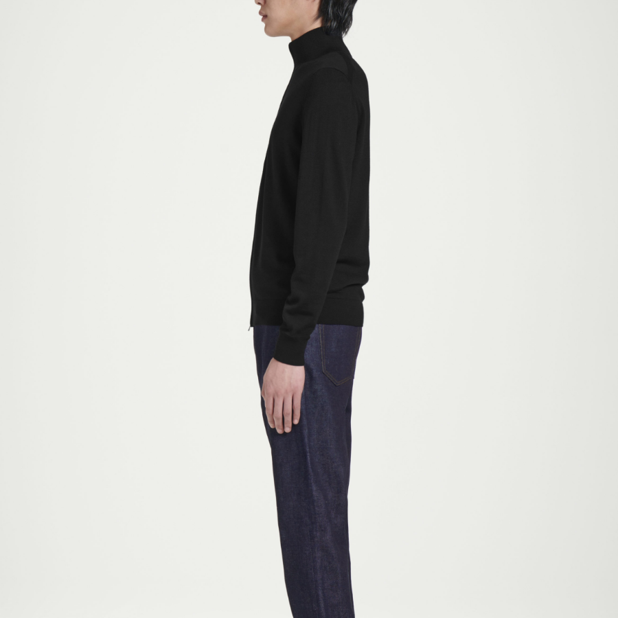 COS Funnel Neck Merino Wool Zip-Up Cardigan – Black