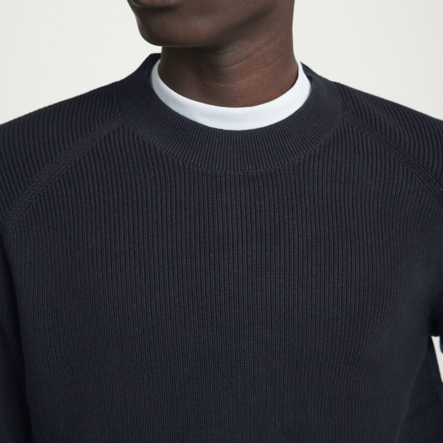 COS Regular Ribbed Knit Cotton Sweater – Navy