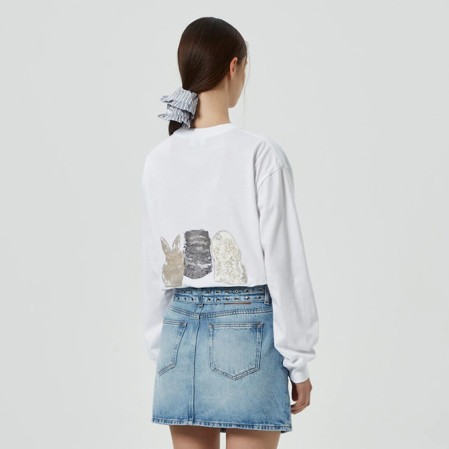 GANNI Yarn Dyed Stripe Frill Scrunchie – Sky Blue