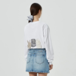 GANNI Yarn Dyed Stripe Frill Scrunchie – Sky Blue