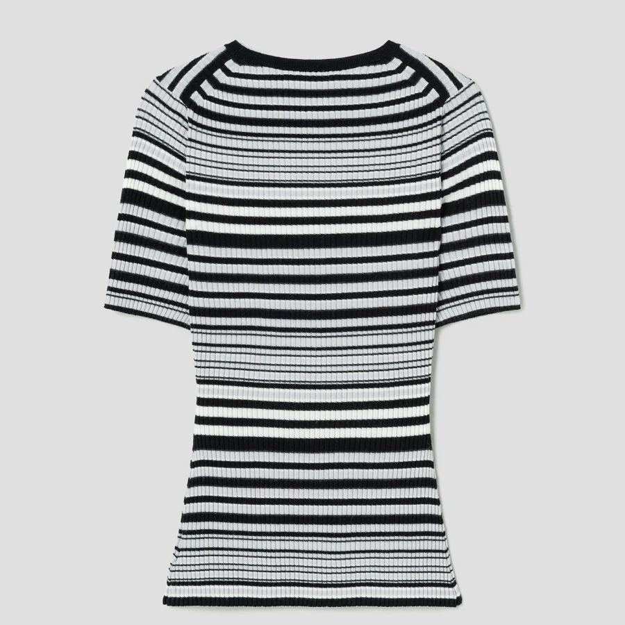 Theory Women Regal Wool Rib Stripe Tee - Black Multi