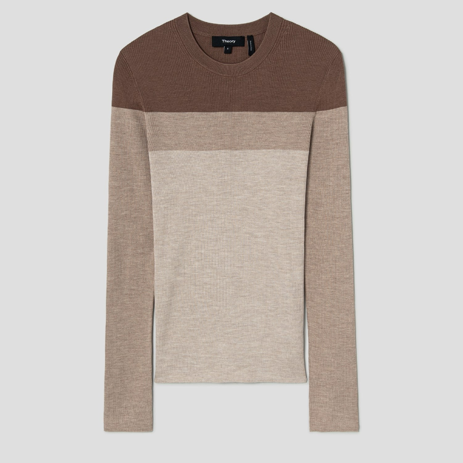 Theory Women Washable Silk Stripe Pullover - Wheat Multi