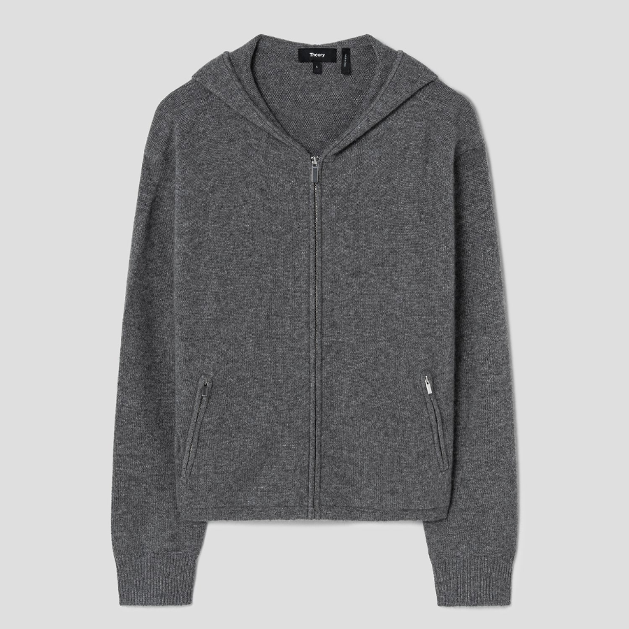 Theory Women Cashmere Crop Zip Hoodie - Light Charcoal