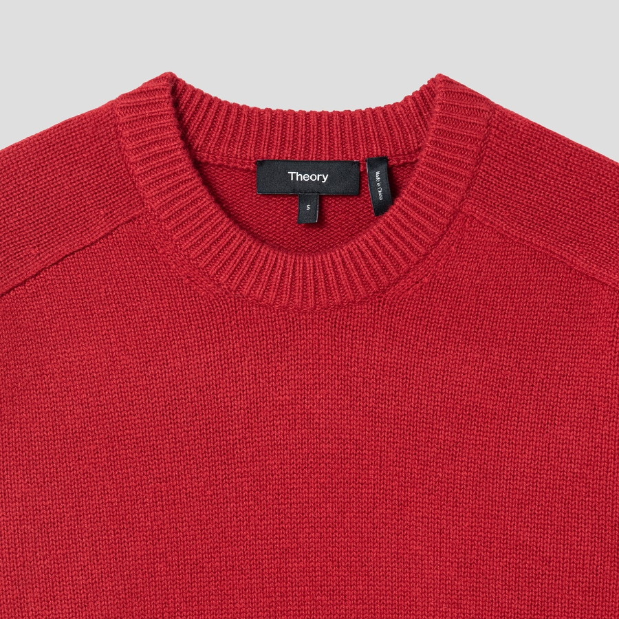 Theory Women Cashmere Cropped Crewneck Pullover - Bright Red