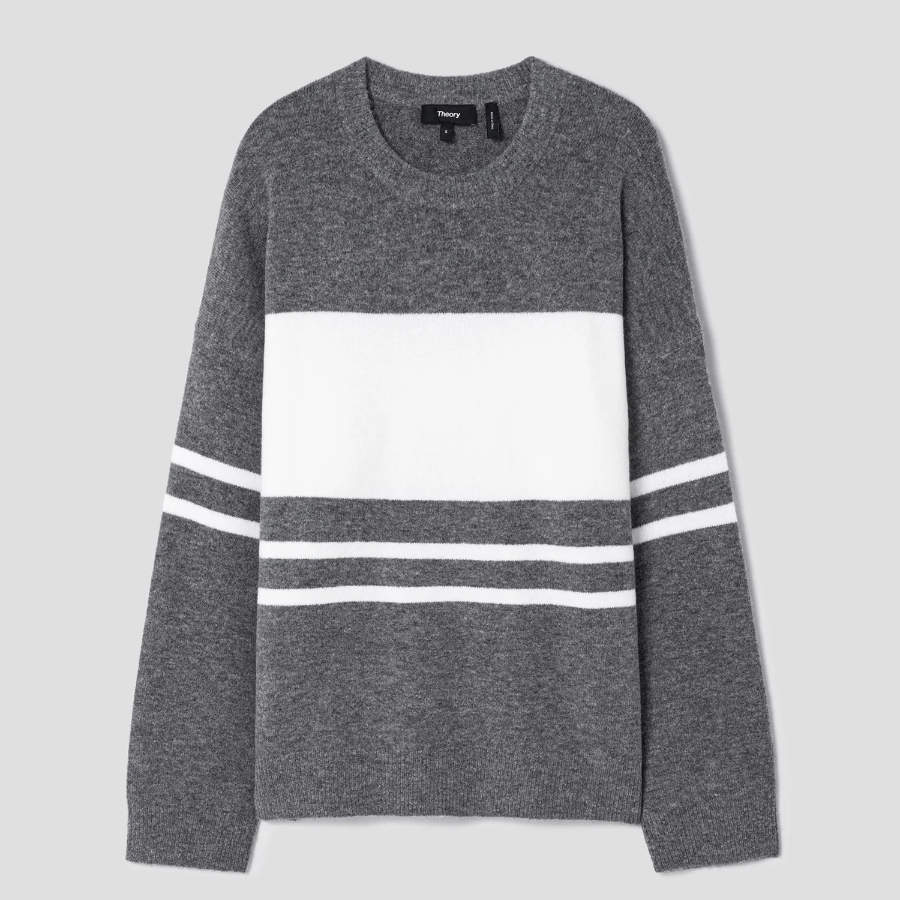 Theory Women Astor Wool Color Block Pullover - Medium Heather Grey
