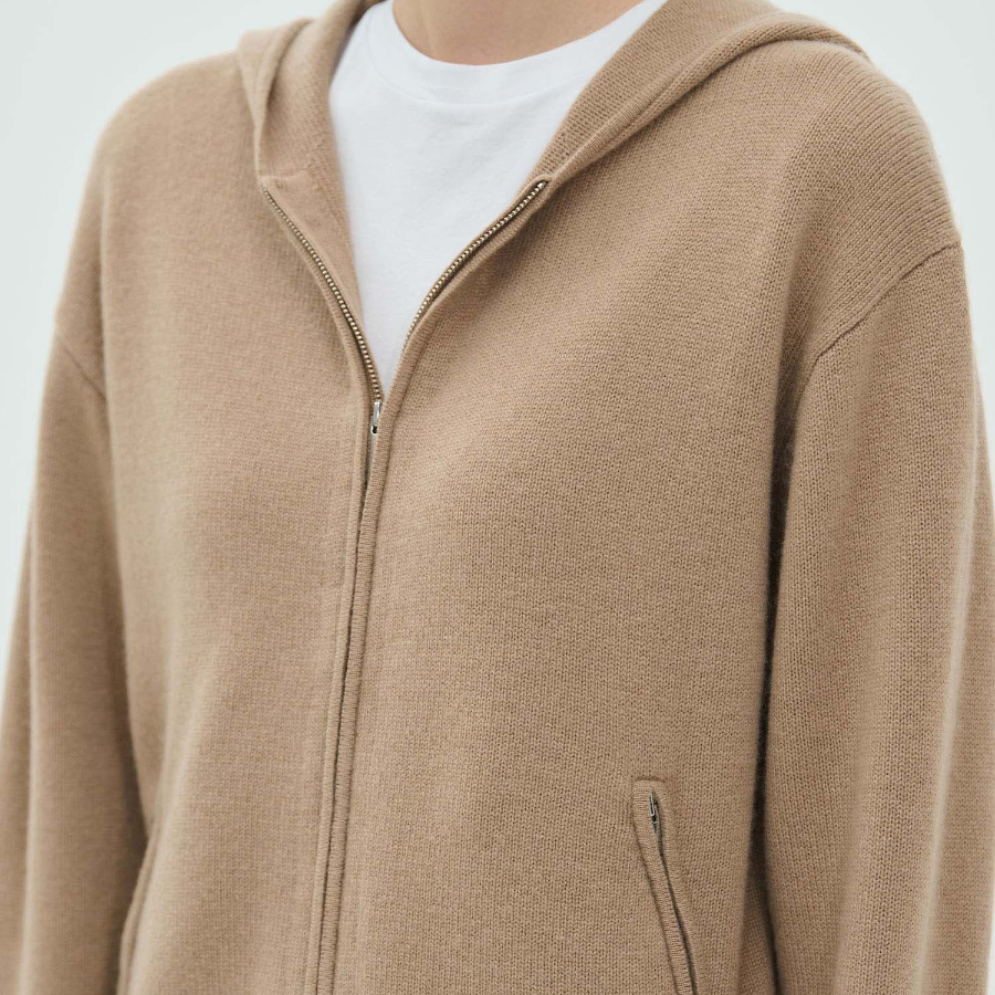 Theory Women Cashmere Crop Zip Hoodie - Royal Camel
