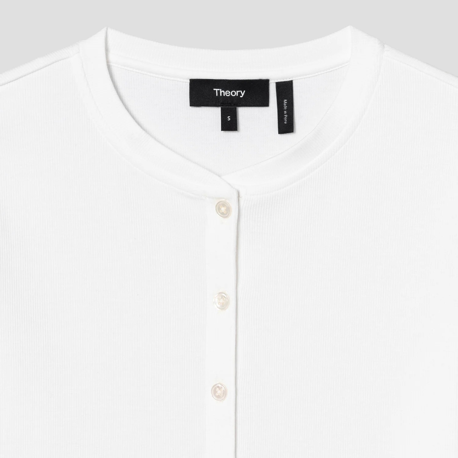 Theory Women Perry Knit Rib Henley Top - Ivory