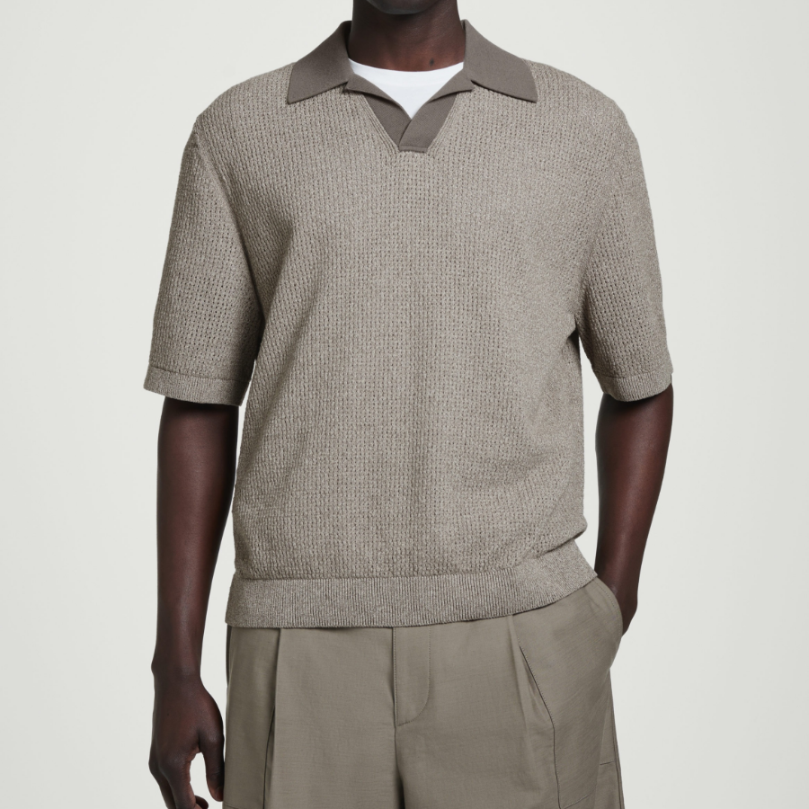 COS Open Knit Bouclé Polo Shirt – Mole Melange