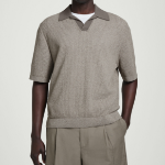 COS Open Knit Bouclé Polo Shirt – Mole Melange