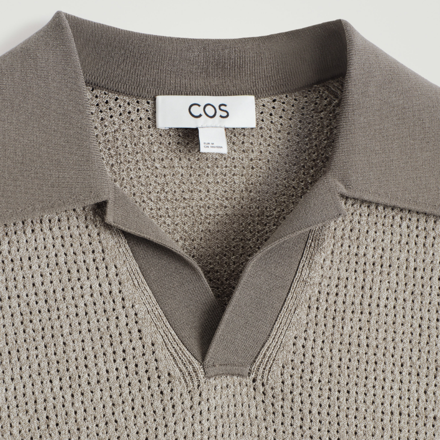 COS Open Knit Bouclé Polo Shirt – Mole Melange