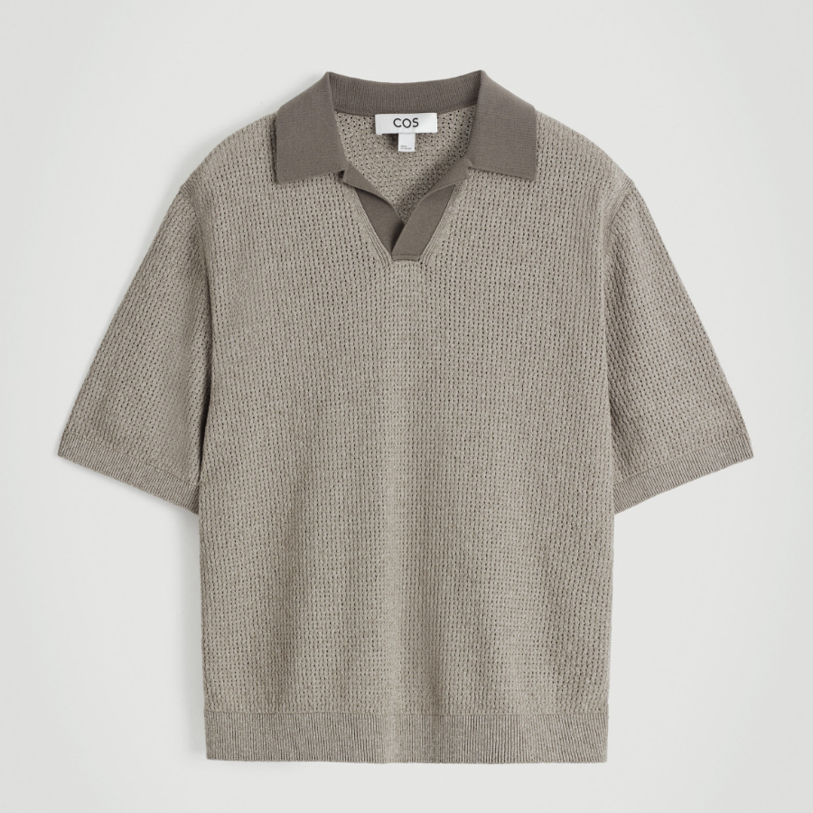 COS Open Knit Bouclé Polo Shirt – Mole Melange