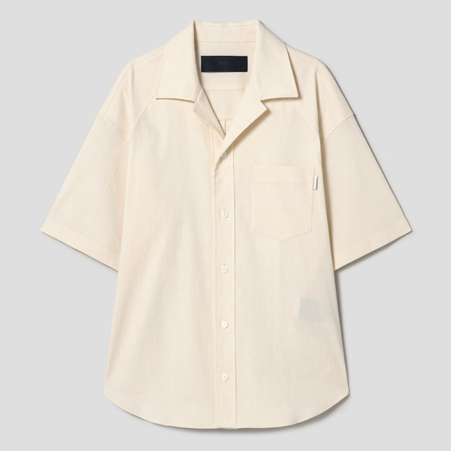 JUUN.J (Унисекс) Рубашка [CORE] Summer Linen Open-Collar Loose-Fit Short-Sleeve Shirt – Ivory