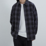 JUUN.J (Унисекс) Рубашка [CORE] Sheer Square Check Oversized Shirt – Black