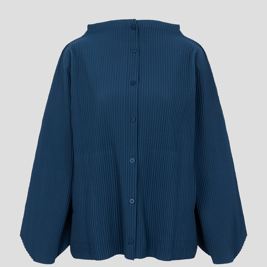 me ISSEY MIYAKE Hexagon Pleats Cardigan - Iron Blue