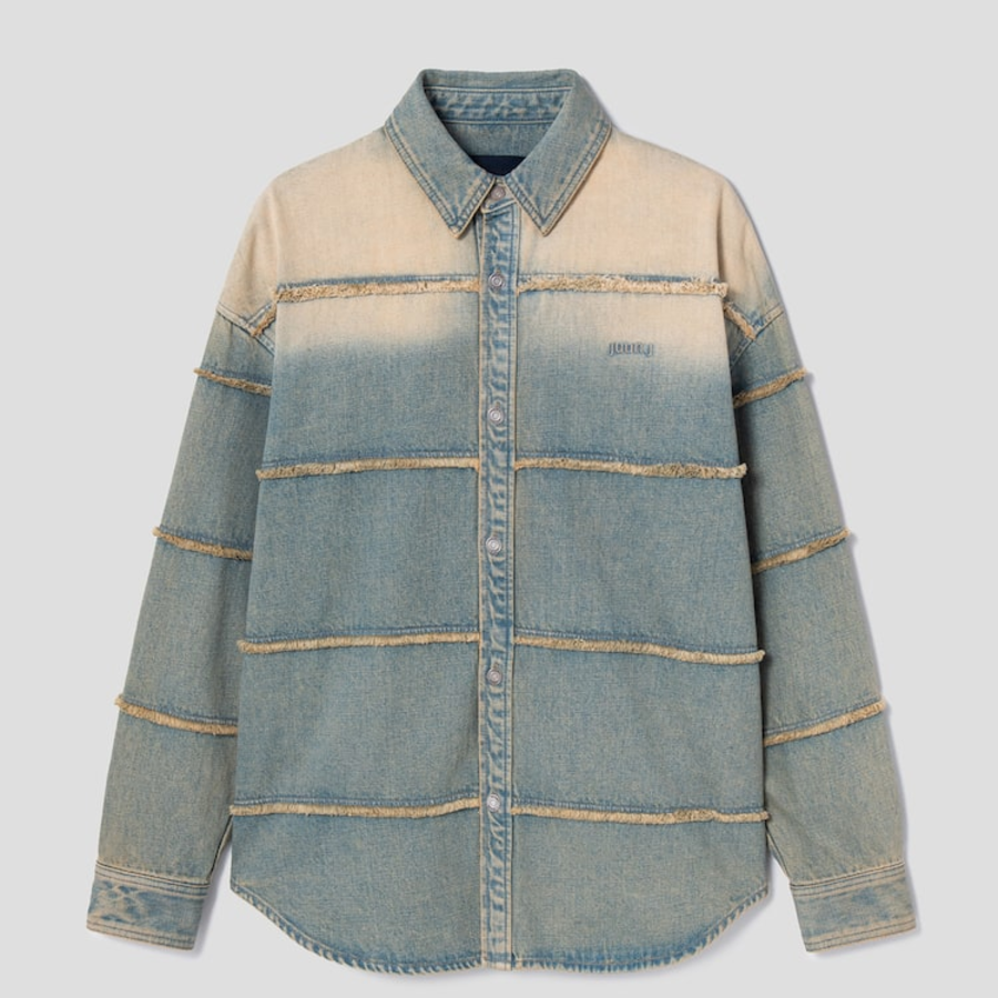 JUUN.J (Унисекс) Рубашка Denim Horizontal Fringe Loose Fit Shirt – Blue