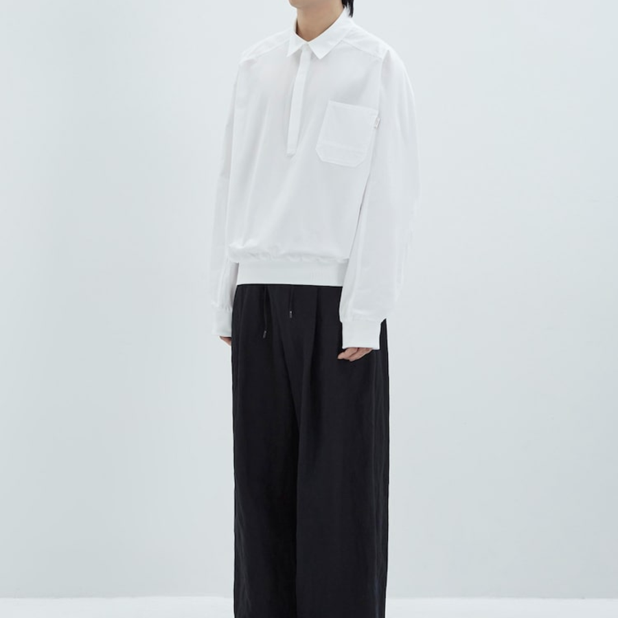 JUUN.J (Унисекс) Рубашка Crispy Cotton Rib Band Oversized Shirt – White