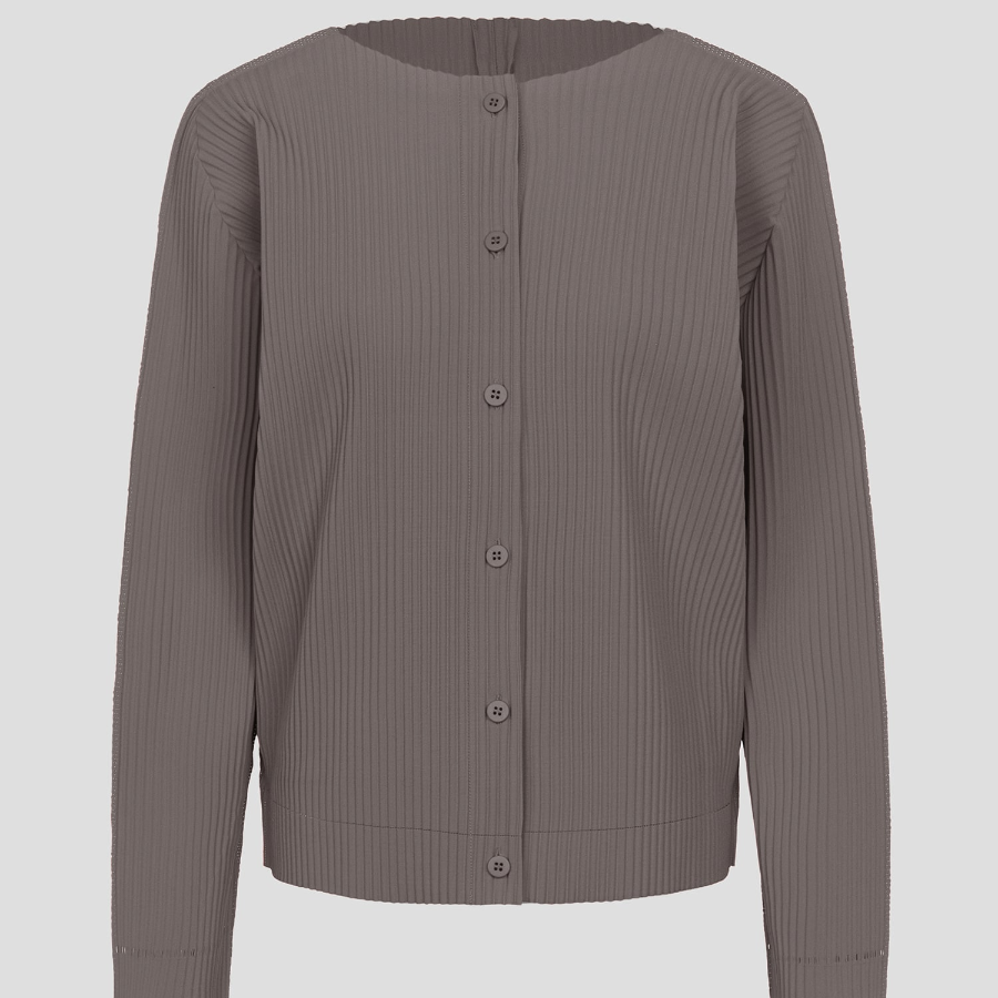 me ISSEY MIYAKE Fine Knit Pleats Color 2 Cardigan - Rose Gray