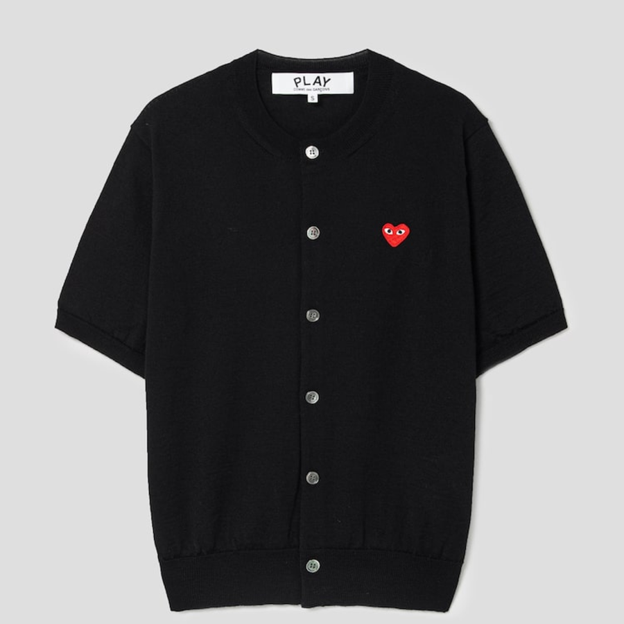 PLAY COMME DES GARÇONS (Unisex) Red Heart Wappen Short Sleeve Cardigan – Black