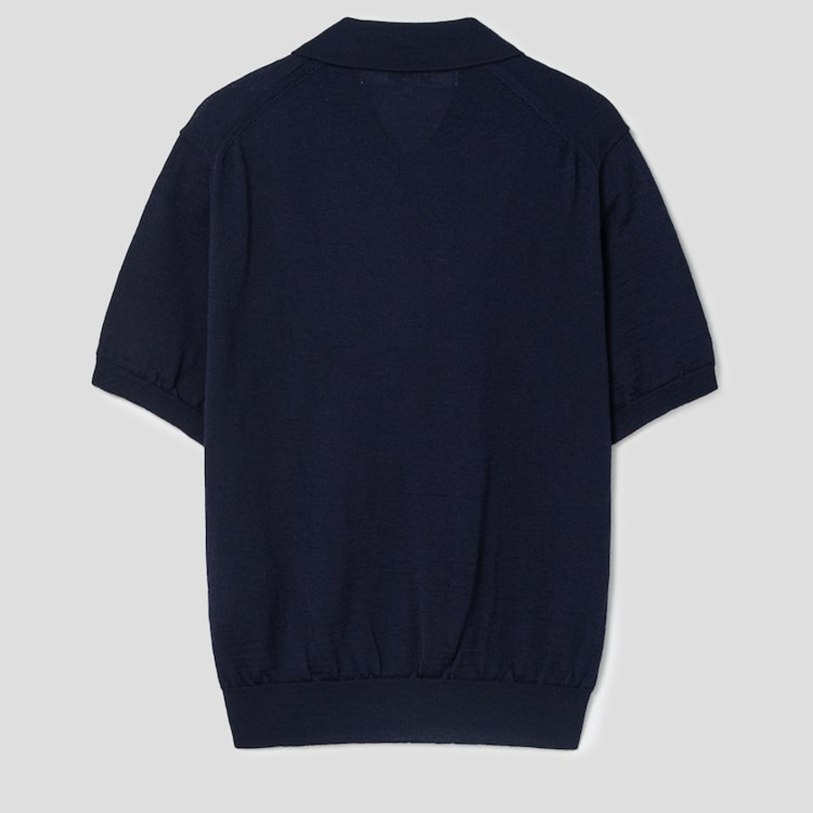 PLAY COMME DES GARÇONS (Unisex) Red Heart Wappen Short Sleeve Polo Knit – Navy