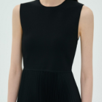 Theory Women Satin Texture Combo Pleated Dresss - Black