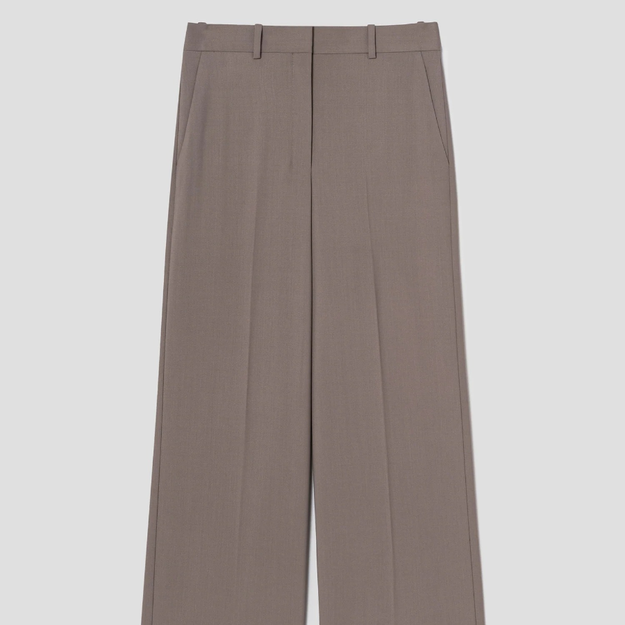 Theory Women Traceable Wool Wide Straight Trouser - Charcoal Melange