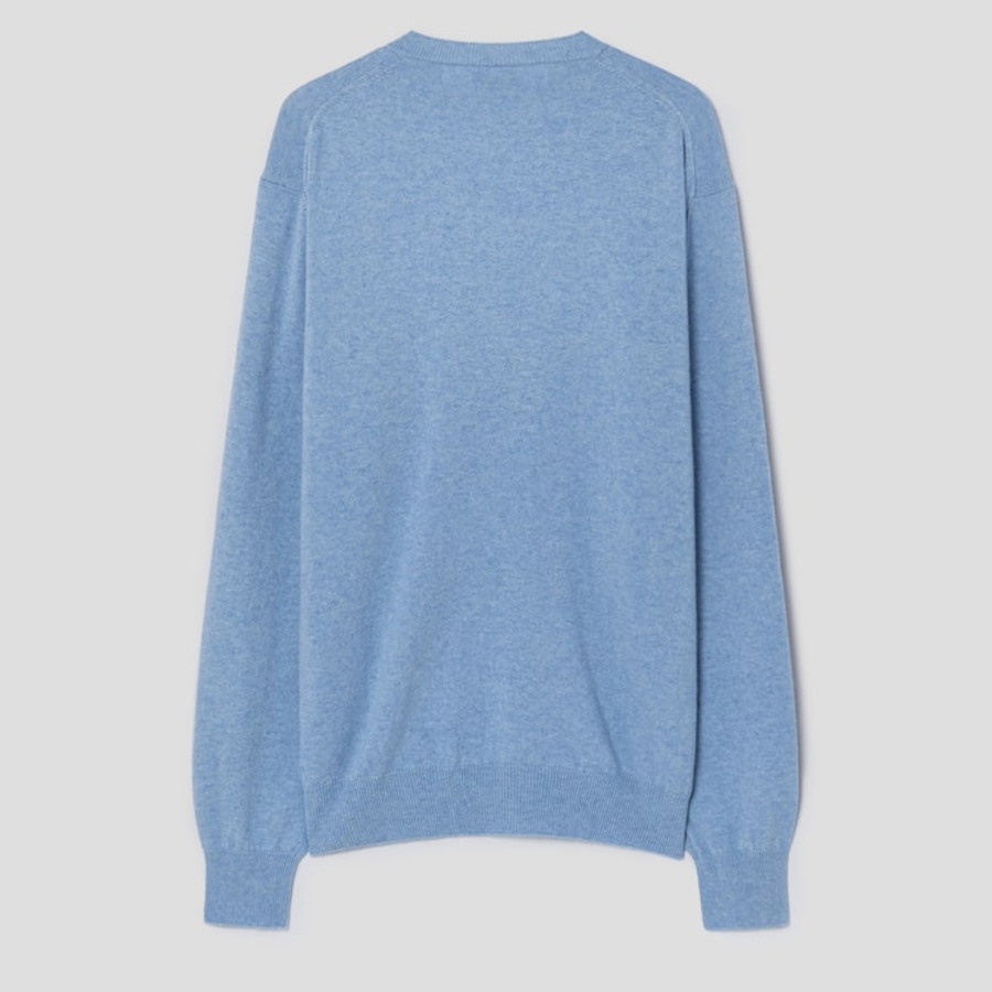 PLAY COMME des GARÇONS (Unisex) Pastel Sleeves Small Heart V-Neck Wool Knit – Light Blue