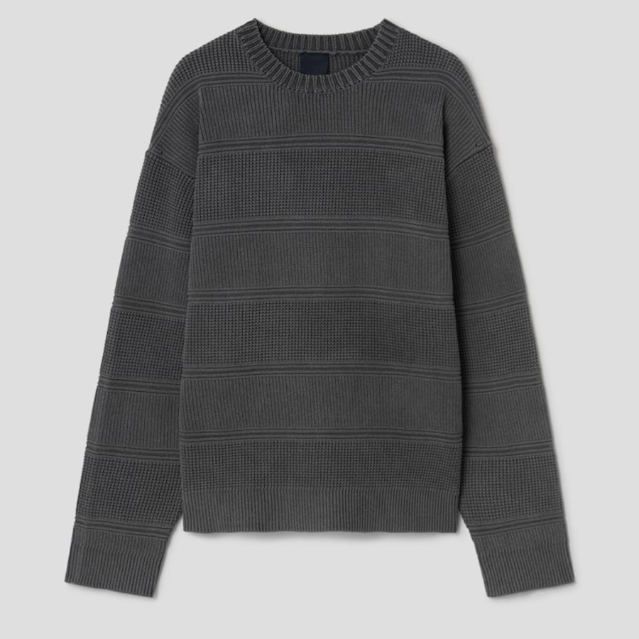 JUUN.J Mixed Texture Stripe Dyed Pullover Sweater – Ash