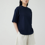 JAJU Cotton Mock Neck Short-Sleeve T-Shirt – Navy