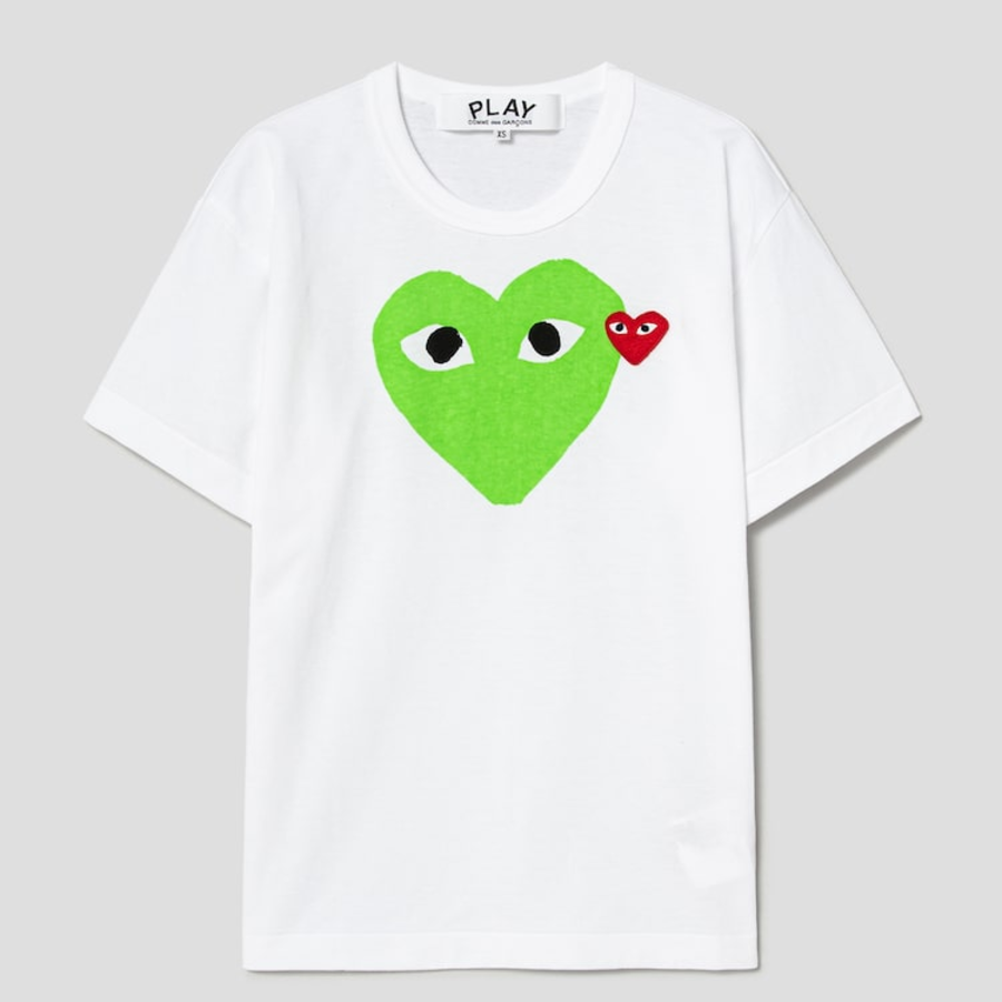 PLAY COMME des GARÇONS (Unisex) Red Heart Wappen Green Heart Print T-Shirt – Green
