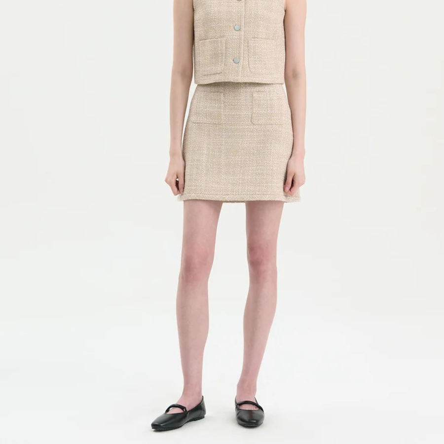 Theory Women Texture Tweed Binding Mini Skirt - Taupe Multi