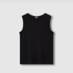 JAJU Cotton Twist Yarn Sleeveless T-Shirt – Black