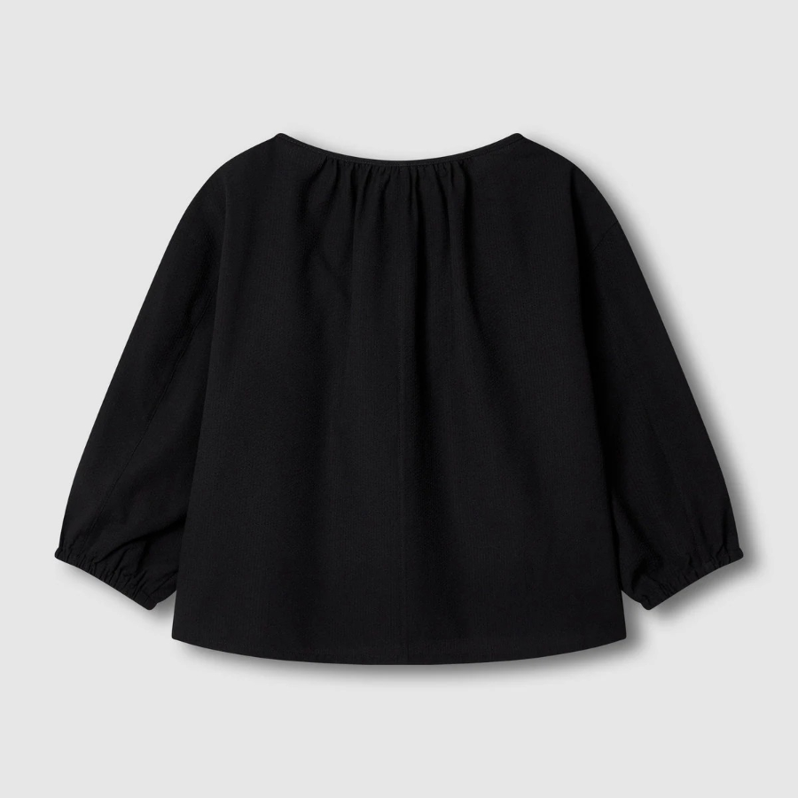 JAJU Seersucker 3/4 Sleeve Tunic Blouse – Black