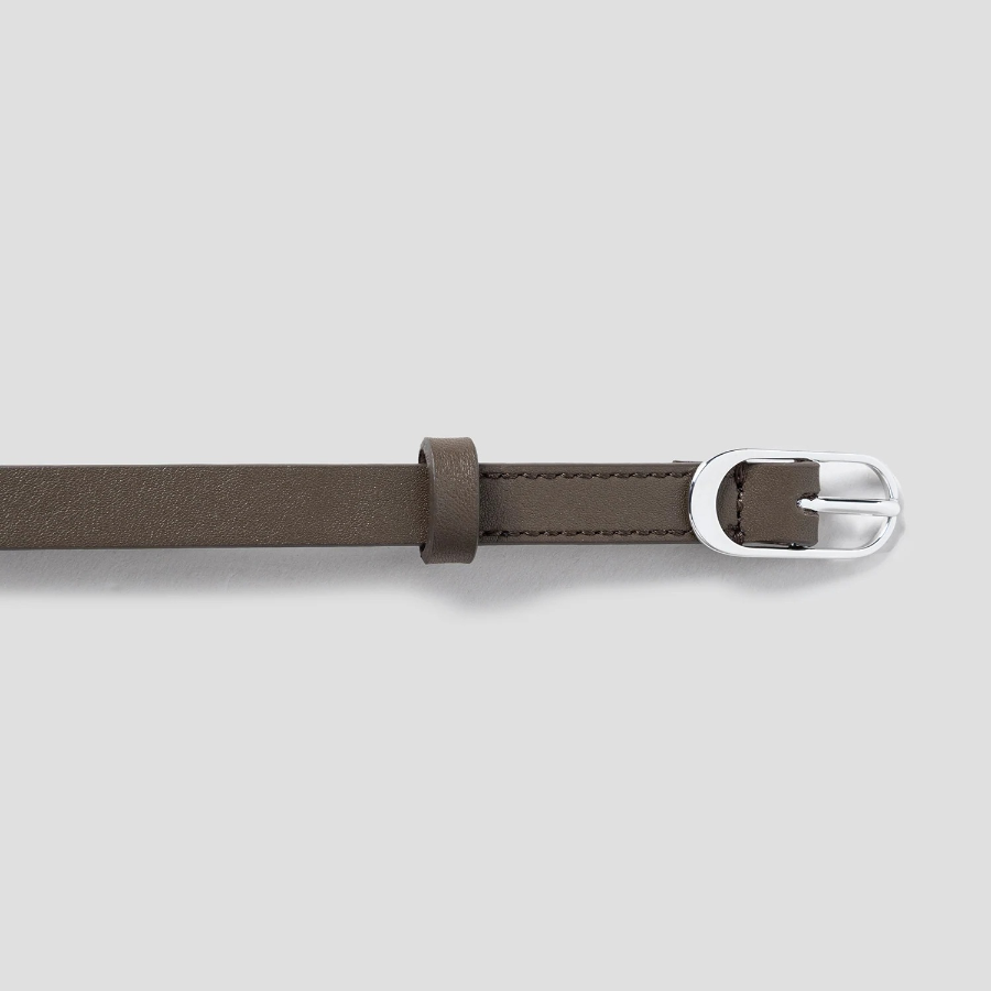 Theory Women Smooth Cow Oblong Belt S - Dark Olive