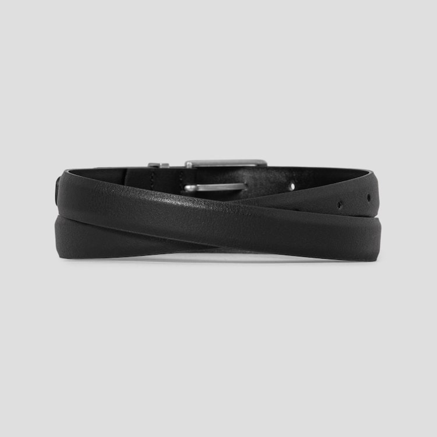 8 seconds 20mm Square Silver Tip Real Leather Belt - Black