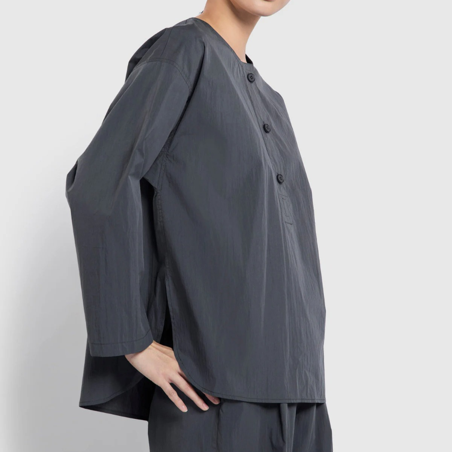 JAJU Crisp No-Collar Shirt – Charcoal
