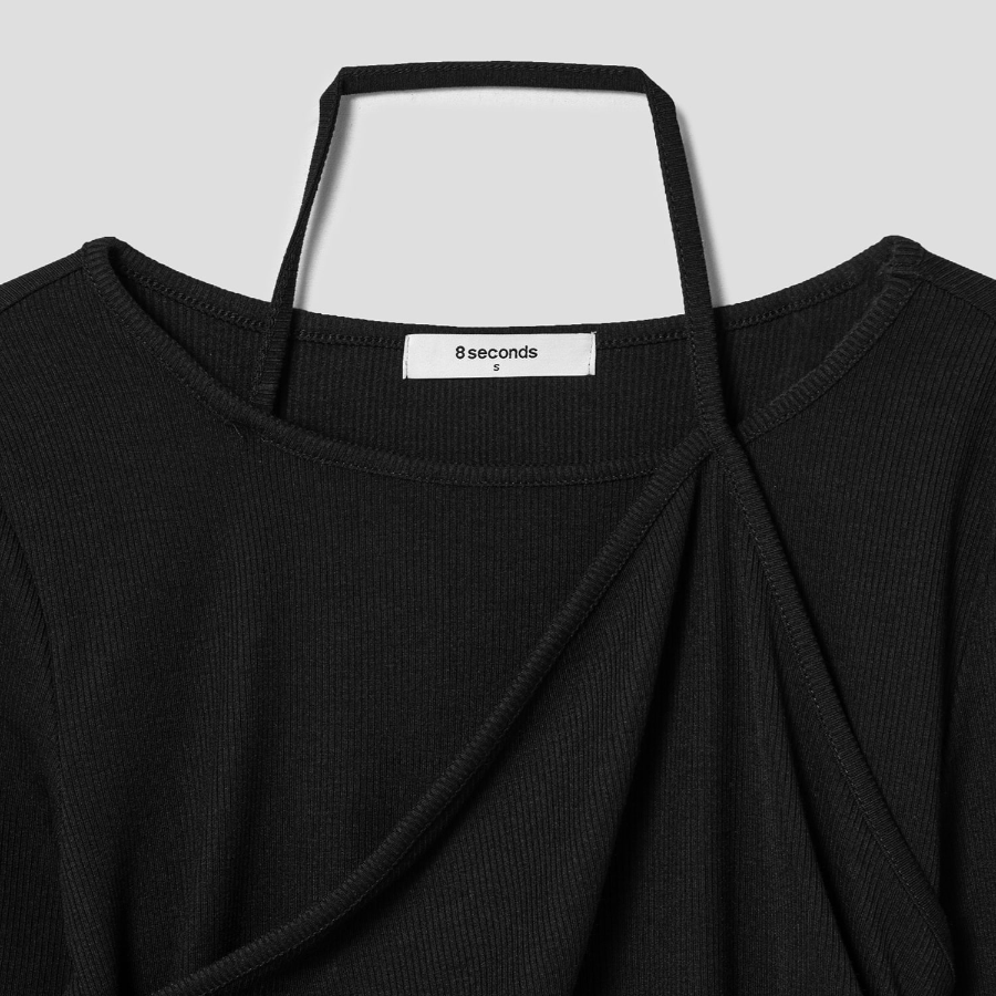 8 seconds Layered Halter Jersey Top — Black