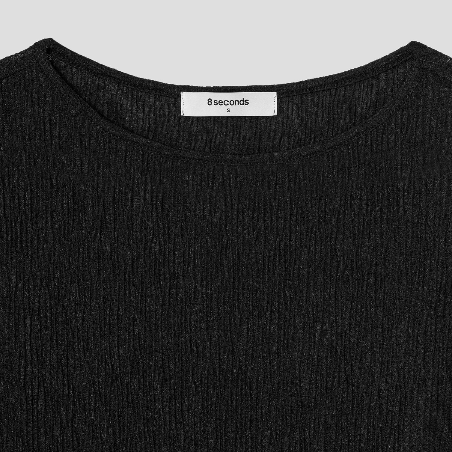 8 seconds Crinkled Short Sleeve T-shirt — Black