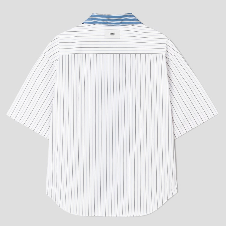 ami Ami Label Camp Collar Shirt – White/Blue