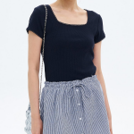 8 seconds Lace Trim Short-sleeve T-shirt — Navy